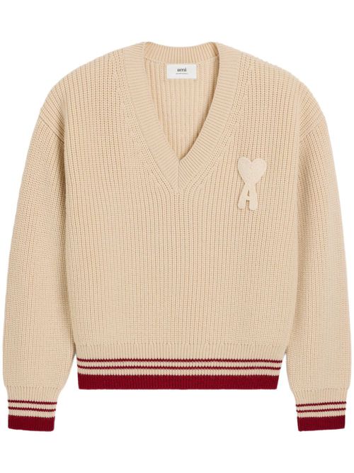 Ribbed V-neck sweater - Neutrals