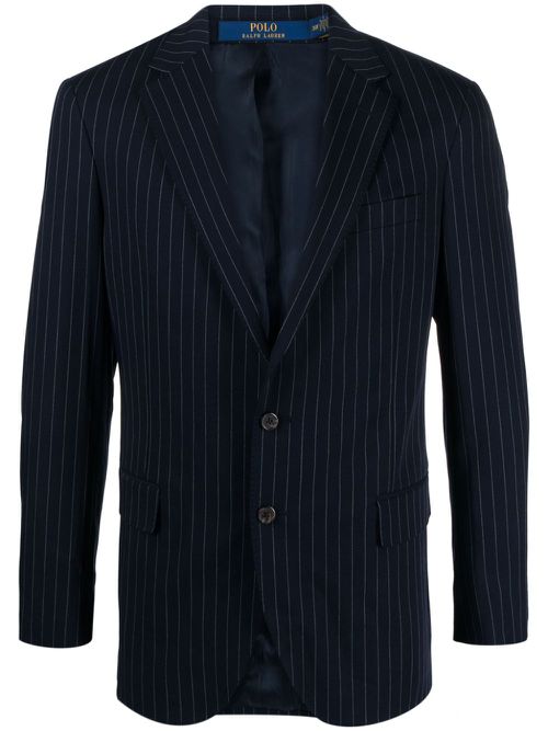Logo-patch pinstripe blazer - Blue