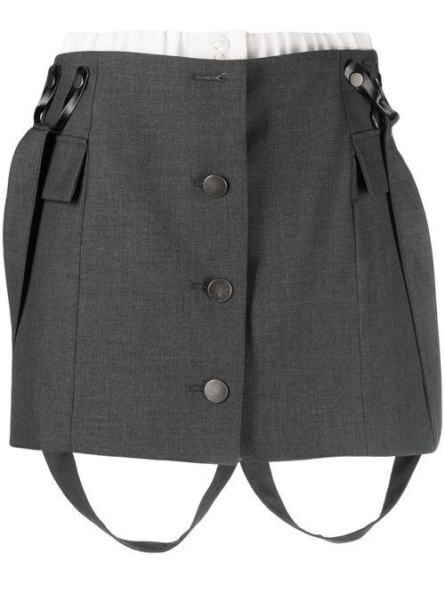 Suspenders button-up miniskirt - Grey
