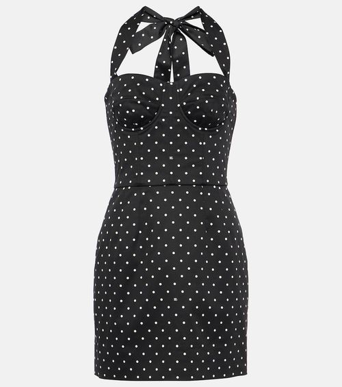 Polka-dot cotton-blend drill corset dress