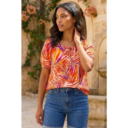 Roman Womens Floral Print Bardot Stretch Top - Red