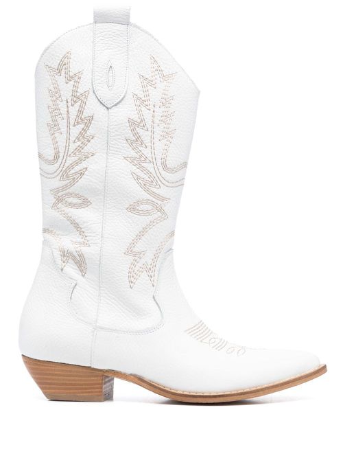 Embroidered-design texan boots - White