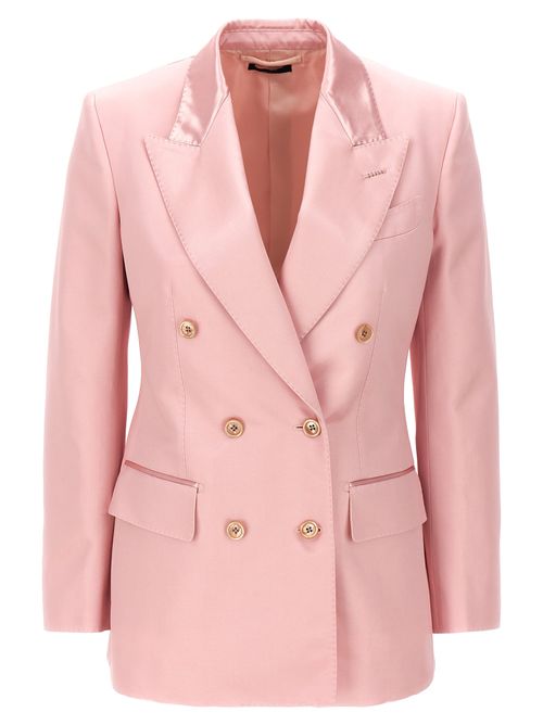 Double-Breasted Cotton-Viscose Blazer — Pink
