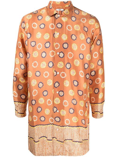 All-over graphic print silk shirt - Brown
