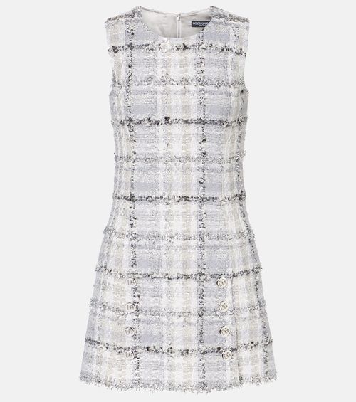 Checked lamé tweed minidress