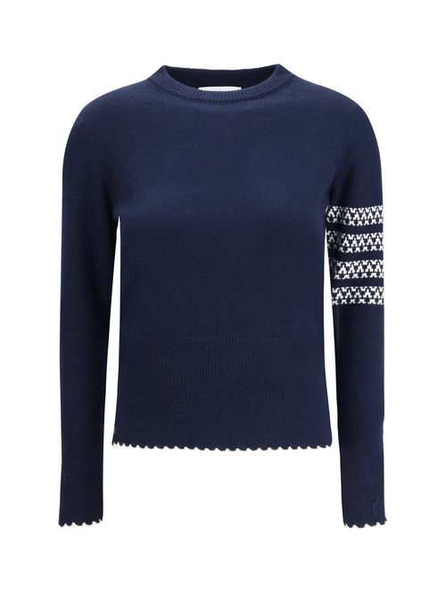 Fleece Wool with Jacquard Sleeve Inlays Sweater — Navy