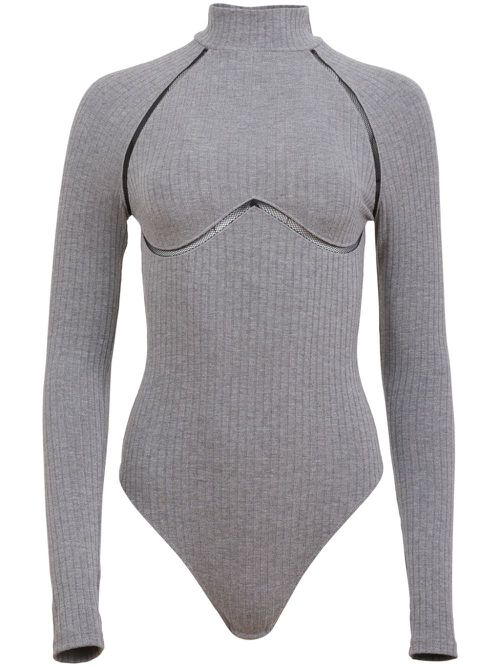Lattice-trim ribbed bodysuit - Grey