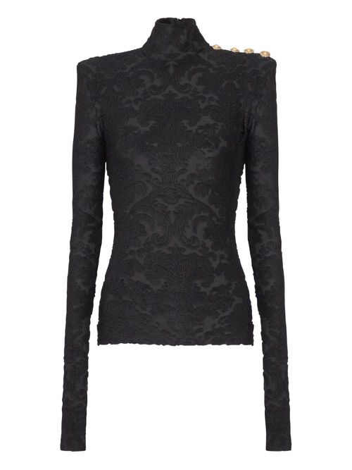 Baroque-pattern long-sleeved top - Black