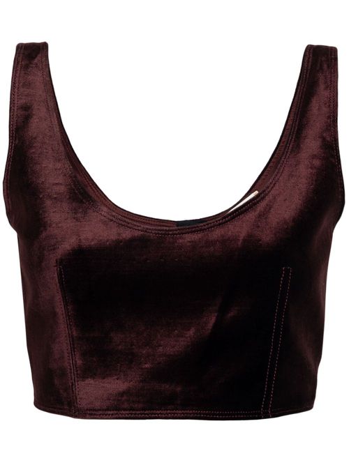 Bandeau-style velvet crop top - Brown