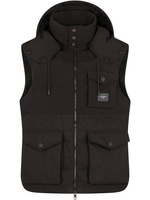 Logo-plaque sleeveless hooded gilet - Black