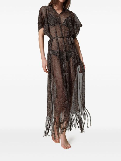 TWINSET fringed sheer dress - Brown