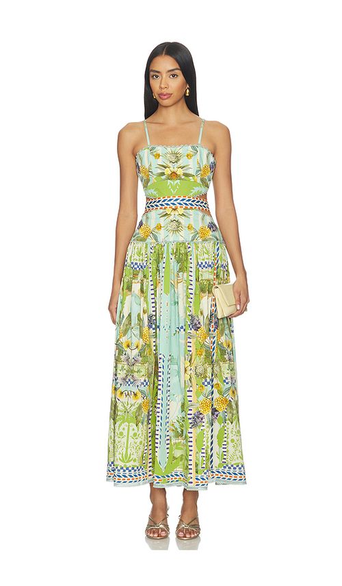 Falguni Shane Peacock Palm Mirage Open Back Dress in Blue,Green. - XS also in S, M
