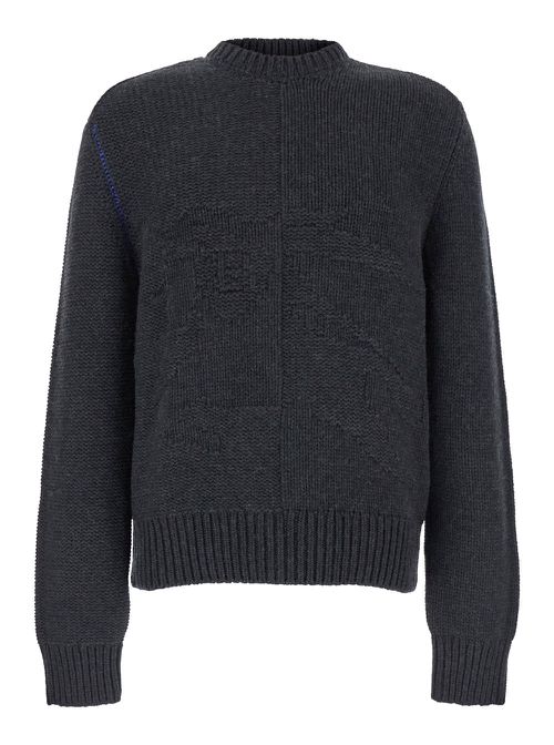 Grey Sweater With Equestrian Knight Jacquard Motif In Cashmere Man