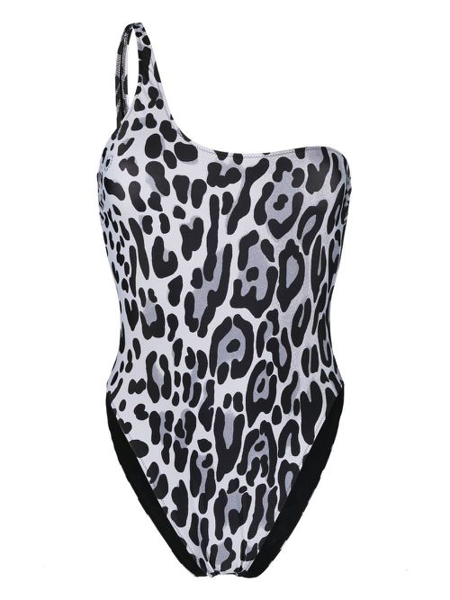 Leopard-print one-shoulder swimsuit - Grey