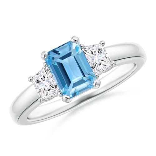 Angara 1.2 Carats Swiss Blue Topaz and Diamond Three Stone Ring in Platinum