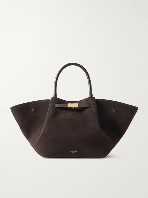 Midi New York Leather-trimmed Suede Tote - Chocolate