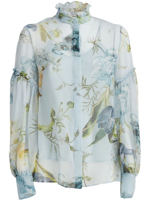Botanical-print silk blouse - Blue