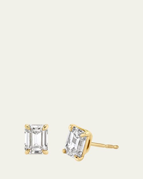 14K White Gold Emerald Solitaire Lab Grown Diamond Stud Earrings, 1.00tcw