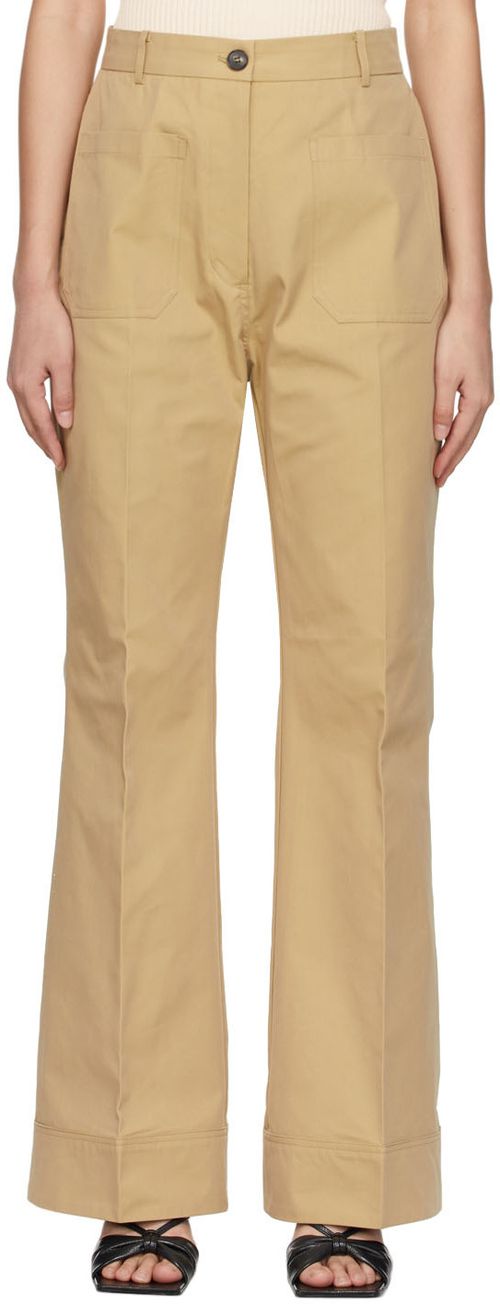 Beige cotton flared slacks