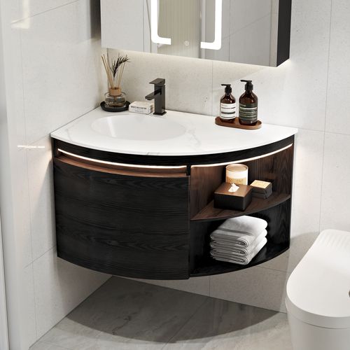 Corner Bathroom Vanity with Storage & LED Sensor Light