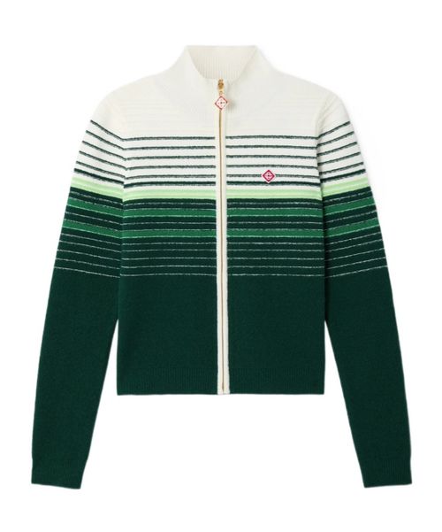 White  Green Boucle Stripe ZipUp Track Jacket