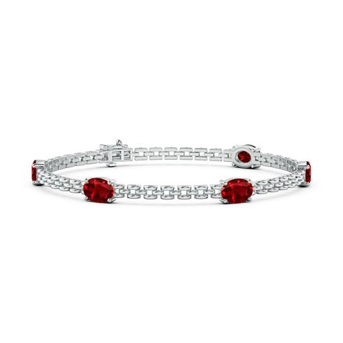 Angara 5.0 Carats Five Stone Oval Ruby Station Link Bracelet in 14K White Gold