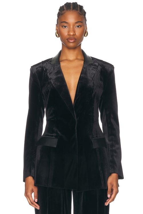 Norma Kamali Single Breasted Boyfriend Fit Riding Jacket in Black - Black.  XS also in