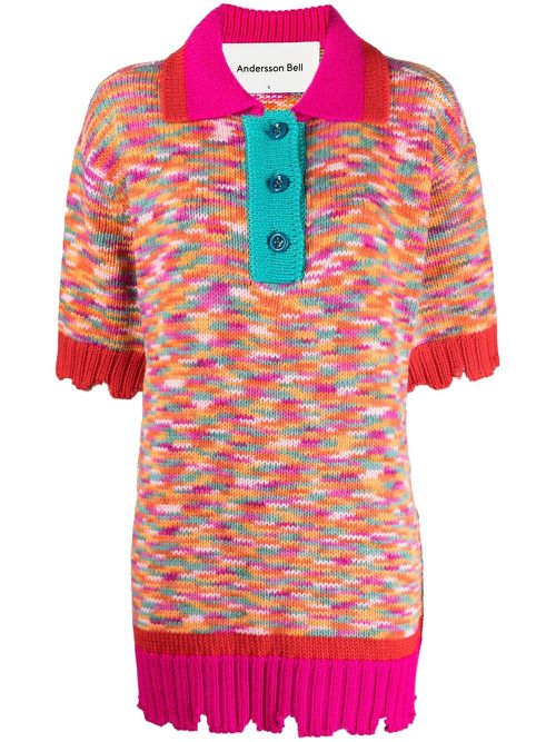 Knitted short-sleeved polo shirt - Pink
