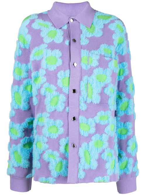 Floral-patterned collared cardigan - Purple