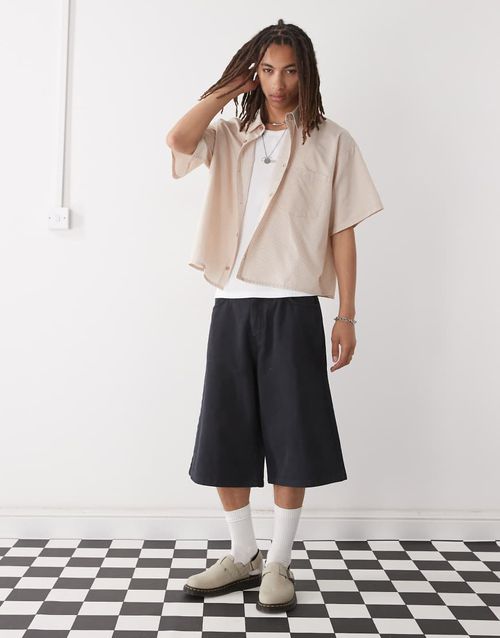 Denim shin length baggy jort in black