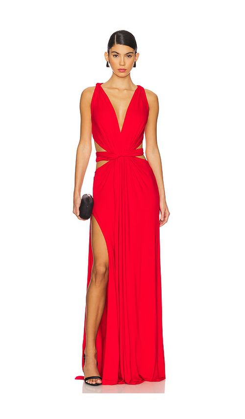 Sid Neigum 4 Way V Neck Knot Dress in Red - Red. S also in