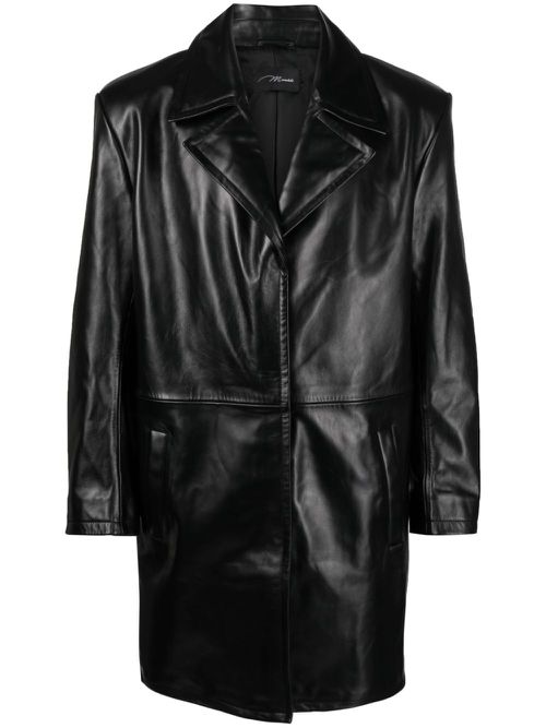 Single-breasted leather coat - Black