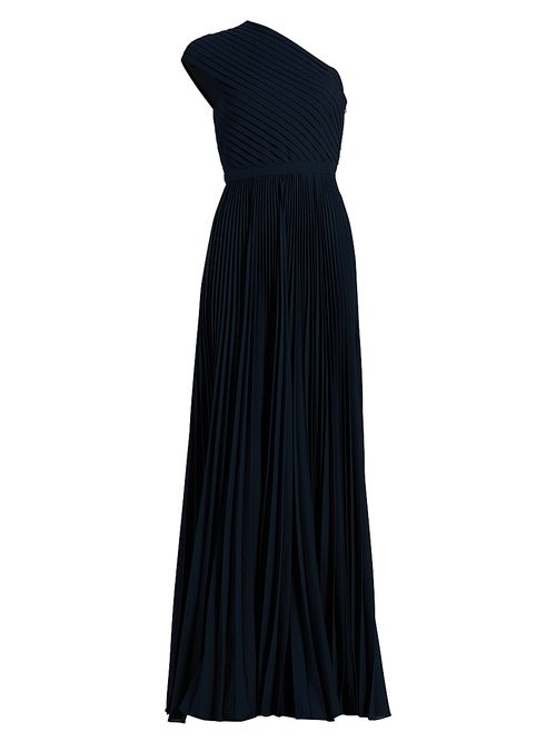 Women's One-Shoulder Pleated Gown - Midnight