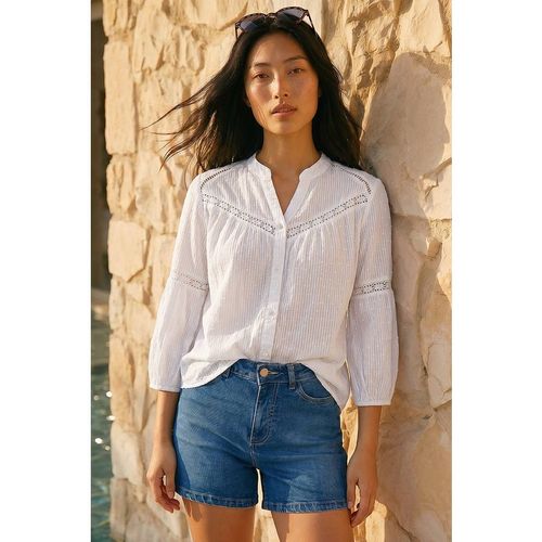 Roman Petite Dobby Lace Trim Blouse In White