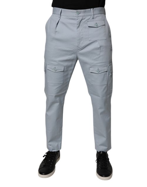 Cotton-Elastane Tapered Cargo Pants — Blue