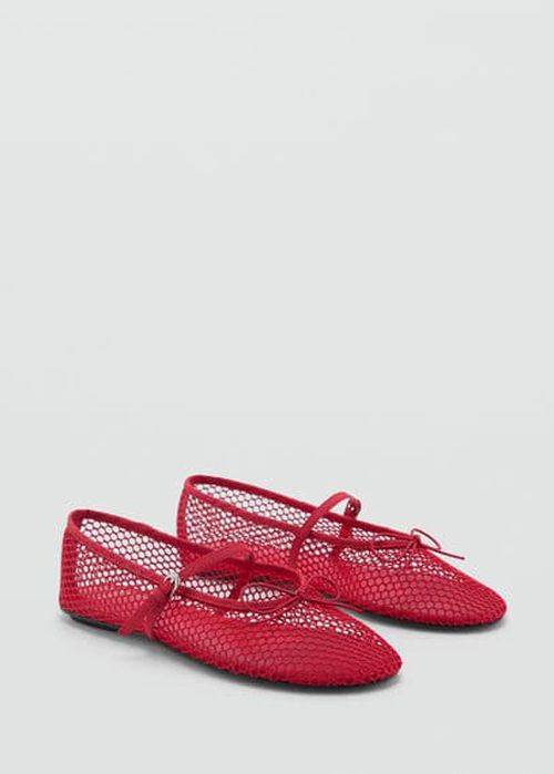 Mesh ballet flats with strap and buckle red - Woman - 
