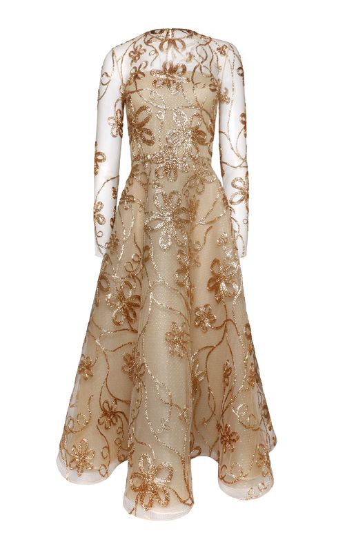 Tulle-Blend Illusion Raffia Overlay Midi Dress