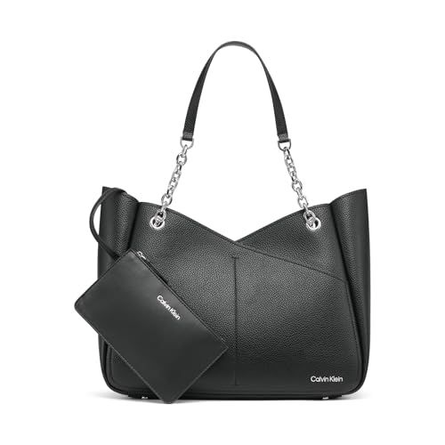 Calvin Klein Zoe Chain Tote, Black/Silver, One Size