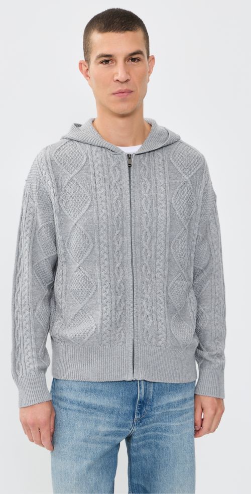 Liam Cable Knit Zip-Up Cardigan Heather Grey