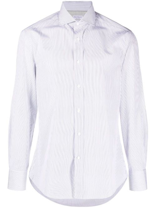 Striped long-sleeve cotton shirt - White