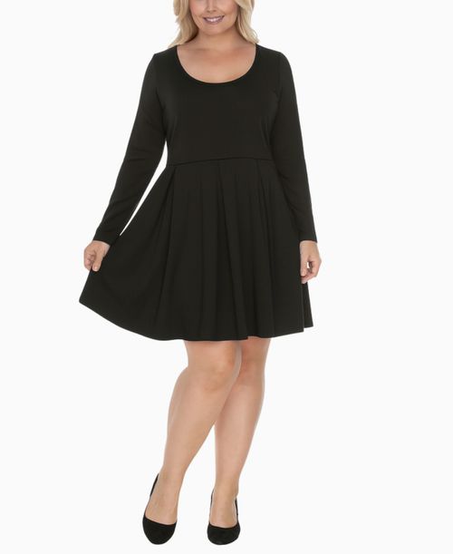 White Mark | Plus Size Classic Long Sleeve Fit and Flare Dress - Black |  Realry
