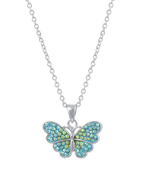 Blue and Green Crystal Butterfly Necklace (59/100 ct. t.w.) in Fine Silver Plated Brass - Fine Silver Plated Brass