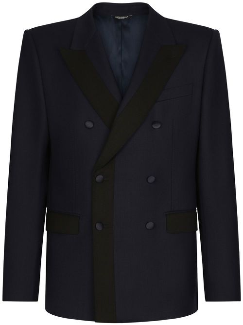 Double-breasted wool blazer - Blue