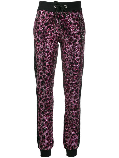 Pink Paradise crystal-embellished leopard sweatpants - Black