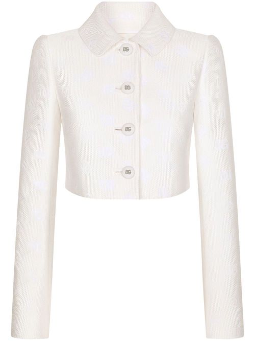 Logo jacquard cropped jacket - White