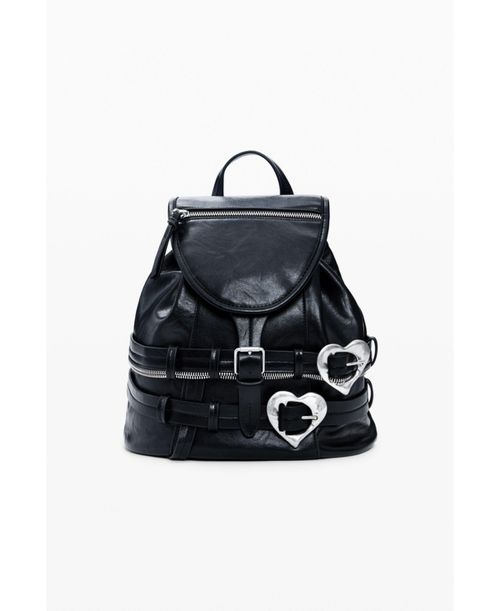 Women's Backpack buckles hearts - Black
