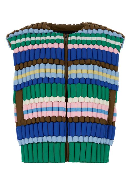 Striped Quilted Nylon Vest — Multicolor
