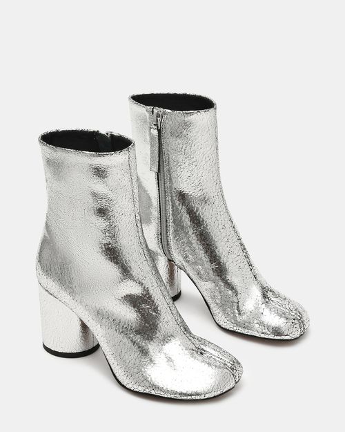 Steve Madden Women's Caro Block Heel Booties - Silver Crinkle - - Leather