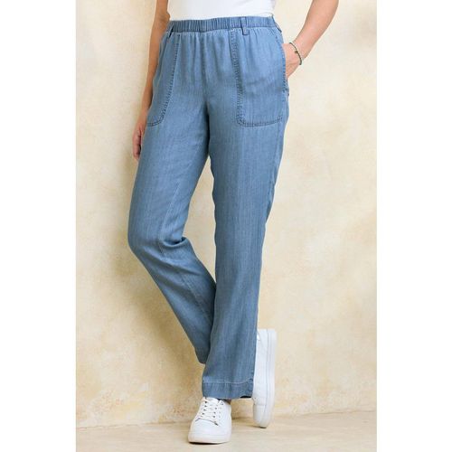 Cotton Traders Women's Straight Leg Lyocell Trousers 29" inside leg in Mid Blue