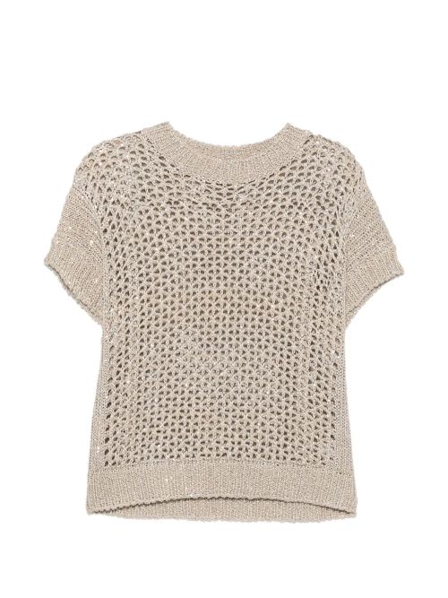 Open-Knit Sequin-Embellished Sweater — Beige